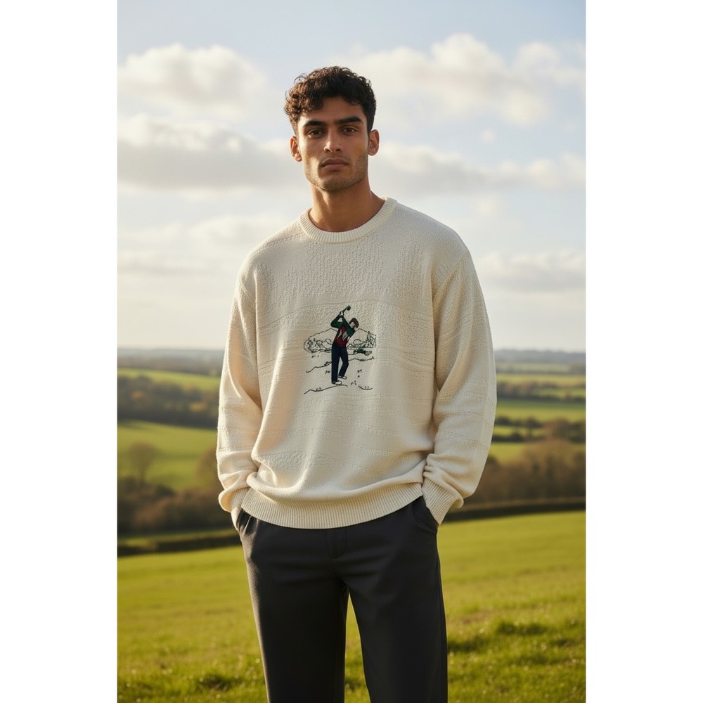 Cypress Links Mens Golf Embroidered Sweater Cream‎ XL Long Sleeve Cotton Blend